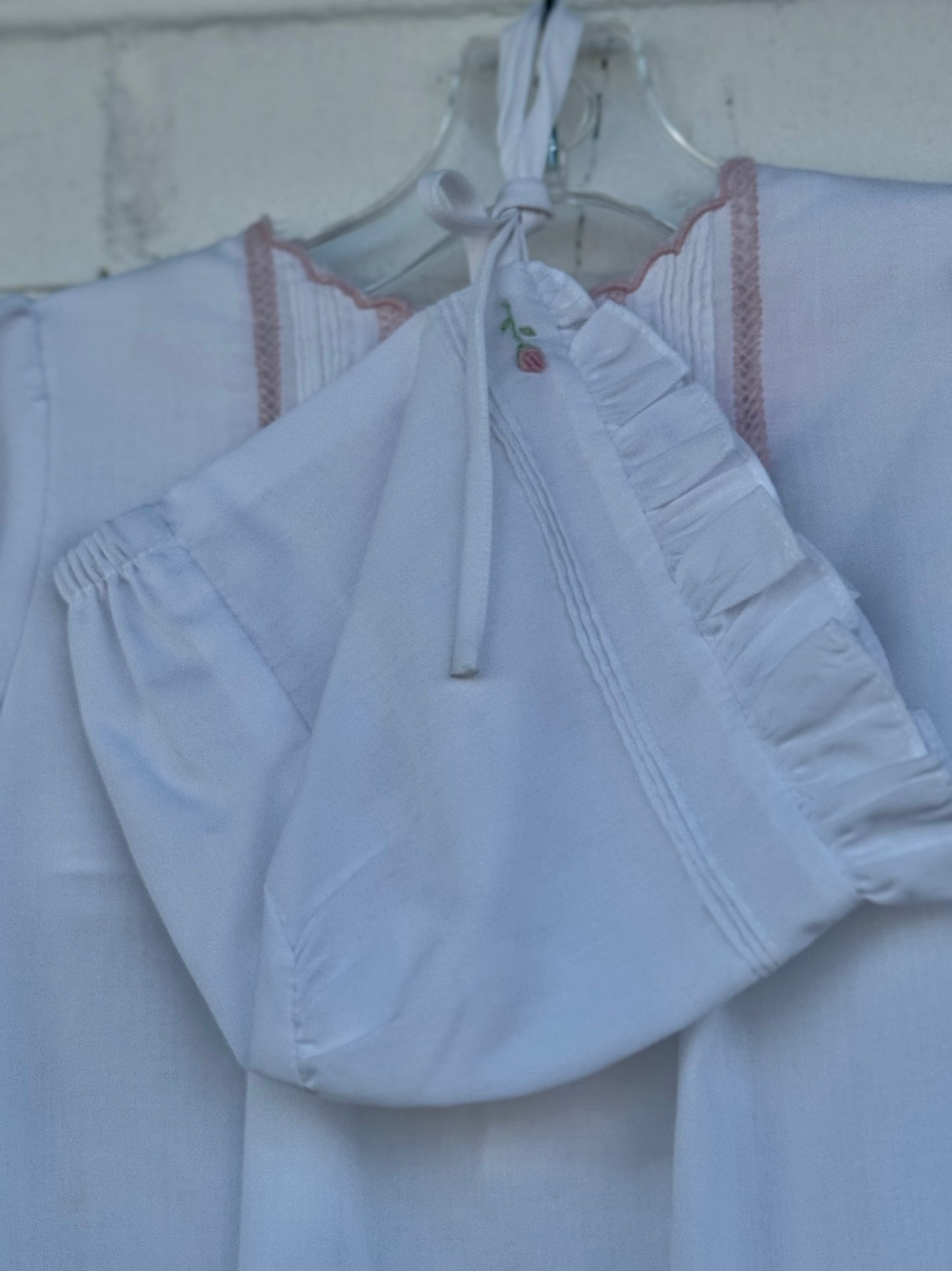 Embroidered Daygown & Bonnet - Bitty Flowers