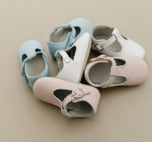 L'Amour ANGEL Elodie T-Strap Scalloped Crib Shoes