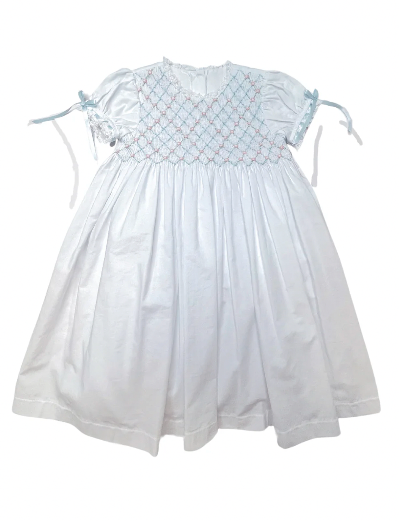Percy And Tyne Heirloom Dress - White Batiste w/ Blue & Pink Smocking