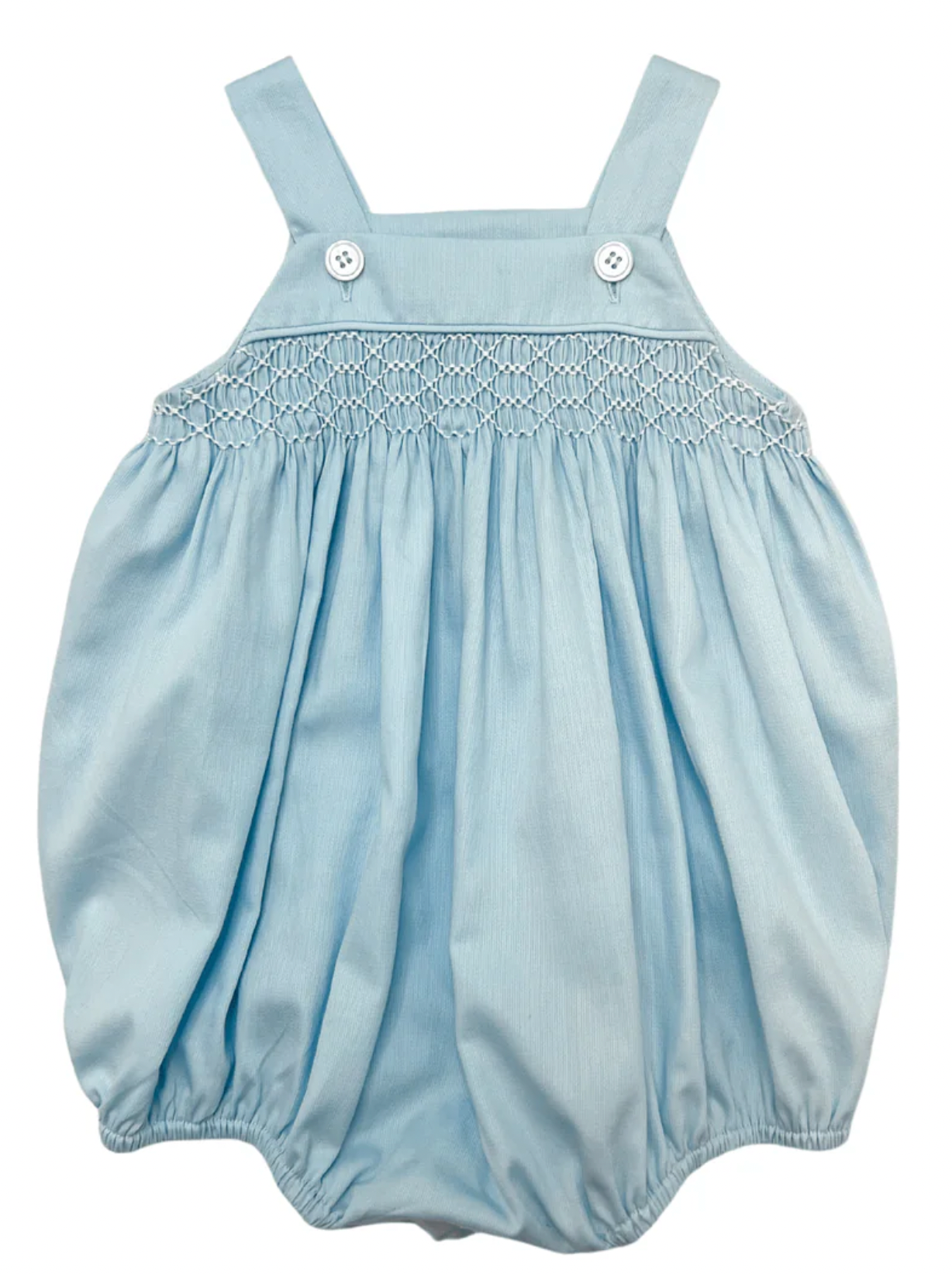 Webb Smocked Bubble - SolidBlue W/ White Smocking