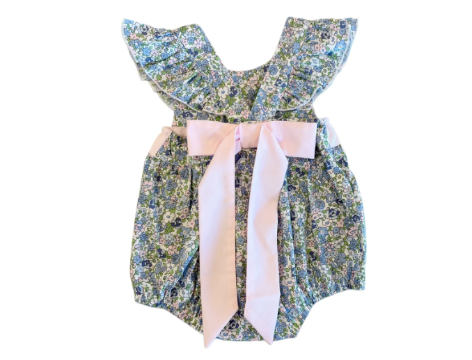 Sweet Dreams Blue/Pink Floral Print Bow Back Bubble