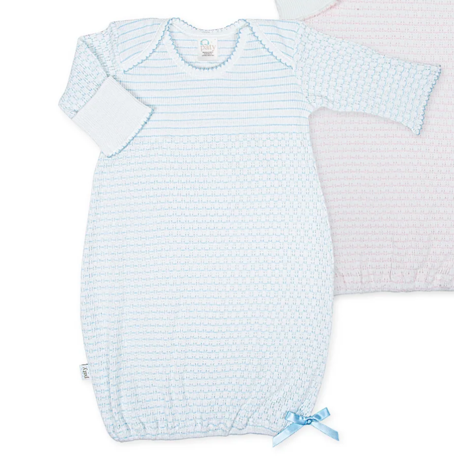 Paty Knit Overlap Shoulder Gown Blue Pinstripe