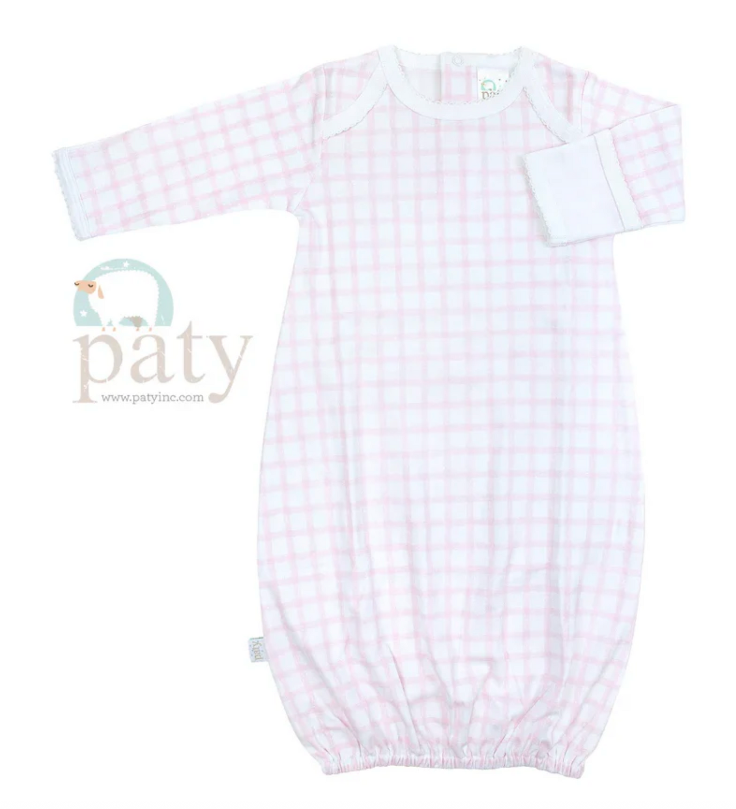 Pink Gingham Pima Overlap Shoulder Gown