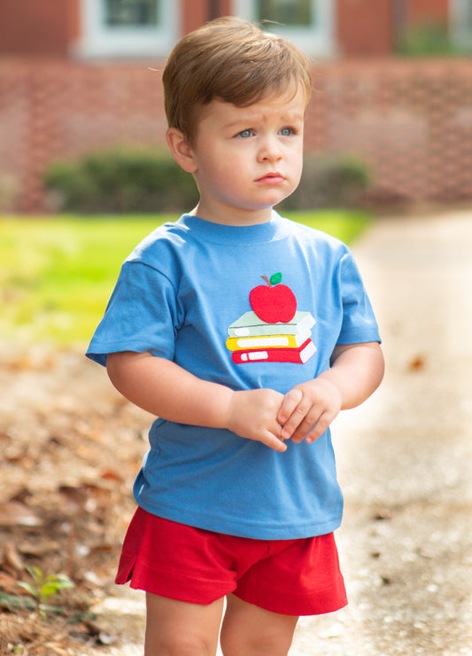 Book and Apple Blue Back to School shirt Boy
