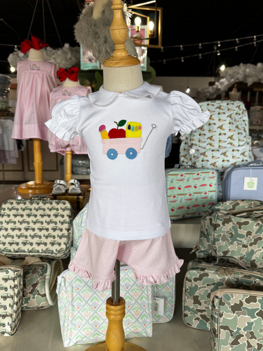 Girls School Wagon With School Supplies Shirt