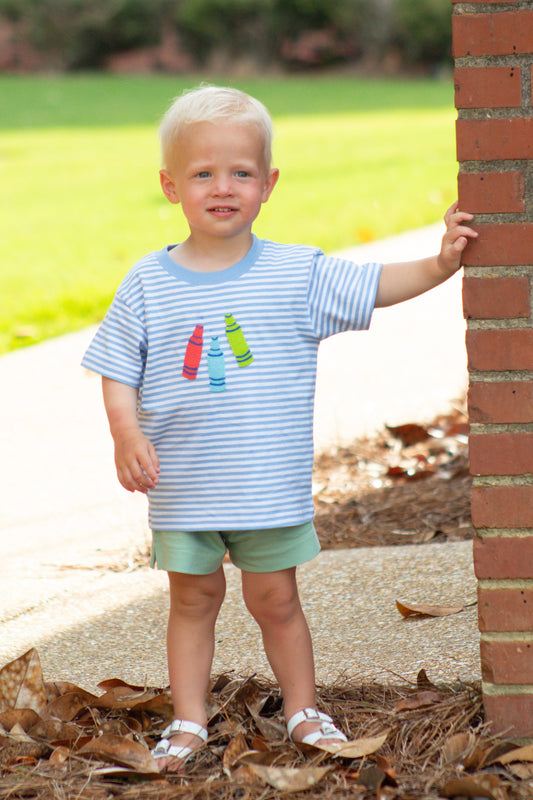 Blue Strip Crayon Boy Back To School Shirt