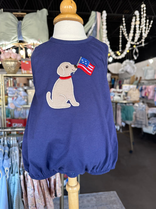 Sleeveless Lab Pup with Flag Romper