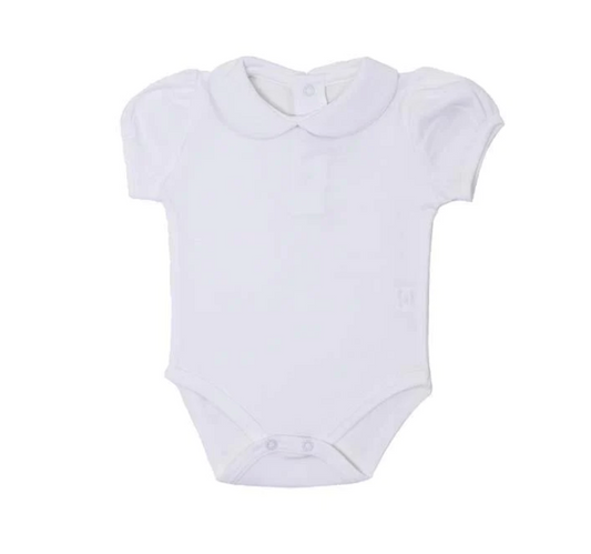 Cuclie Round Collar Short Sleeve Onesie - White