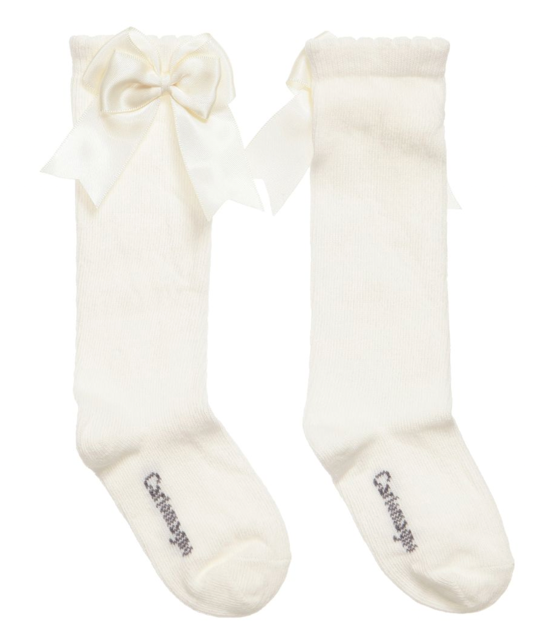 Carlomagno Knee High Socks with Bow - Natural Ivory