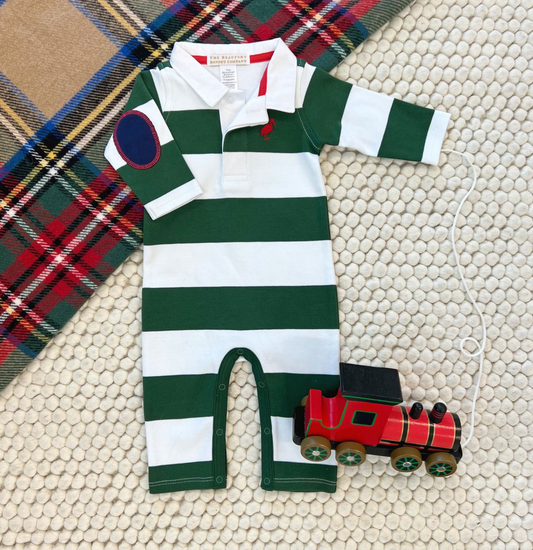 TBBC Sir Proper's Rugby Romper in Grier Stripe/Richmond Red