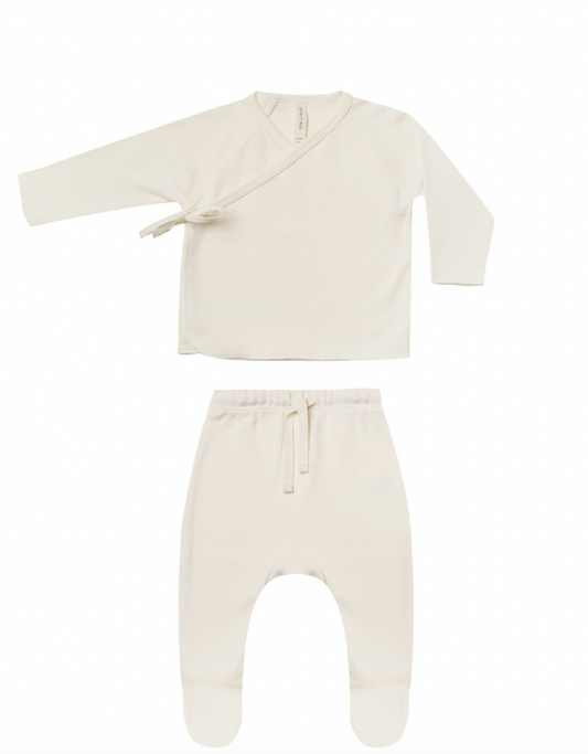 Quincy Mae Ivory Wrap Top & Footed Pant Set