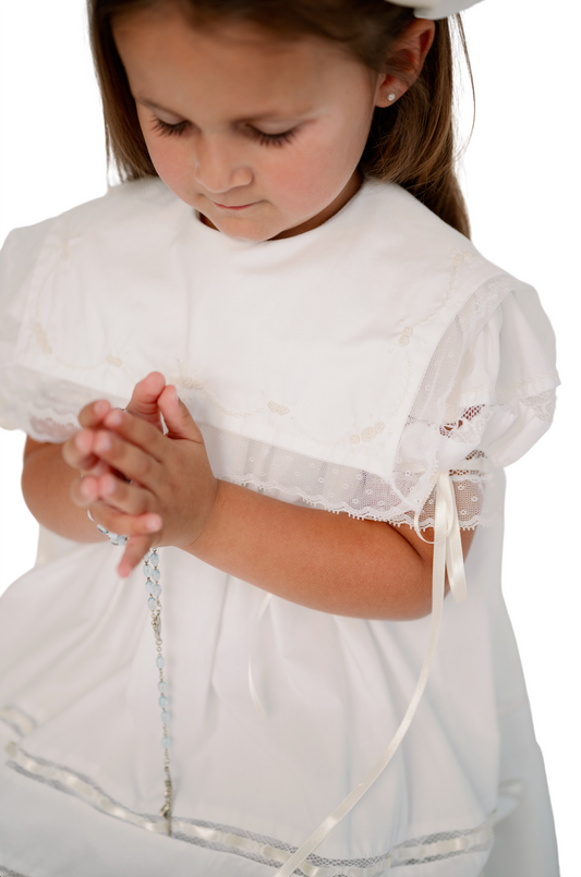 Elle a Dress Heirloom- Blessings White Batiste, Ecru Embroidery