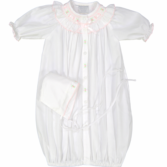 Feltman Ribbon Ruffle Smocked Take Me Home Gown with Hat