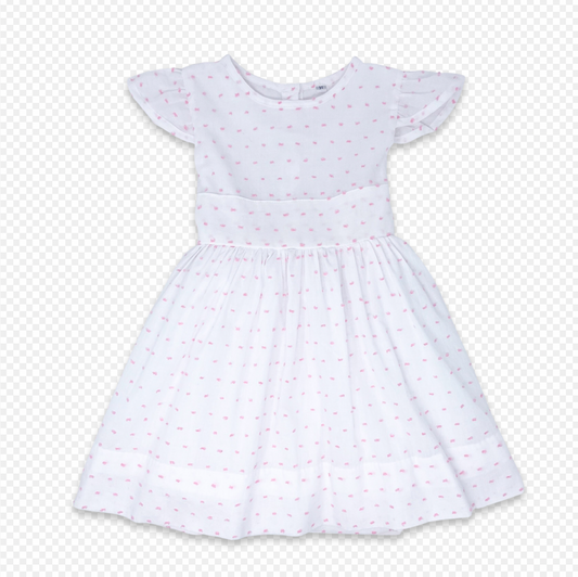 Lullaby Set Blissful Band Dress in White and Pink Swiss Dot