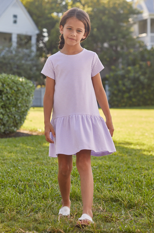 Little English T-Shirt Dress in Lavender Stripe