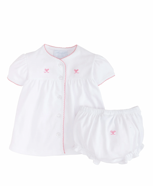 Little English Pinpoint Layette Knit Set in Bow