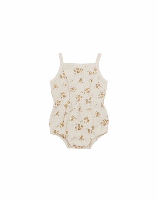 Quincy Mae Waffle Cinched Romper in Honey
