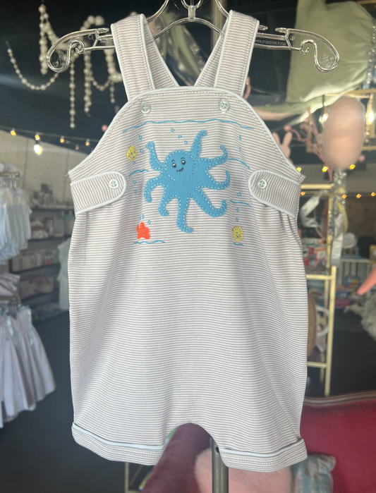Squiggles Blue Octopus Tabbed Sunsuit