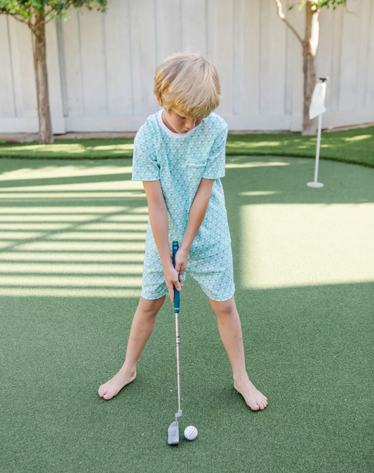 Lila + Hayes Charles Short Set in Golf Putting Green