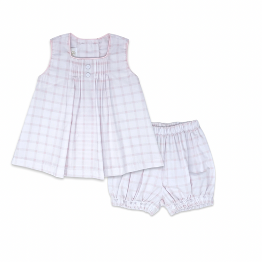 Lullaby Set Ellery Bloomer Set in Wilmington Pink Windowpane