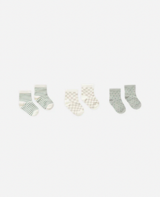 Rylee + Cru Printed Socks in Summer Stripe, Dove Check and Polka Dot