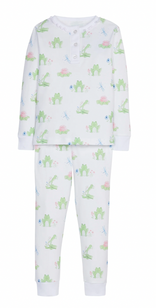 Little English Ruffled Printed Jammies - Pink Leap Frogs