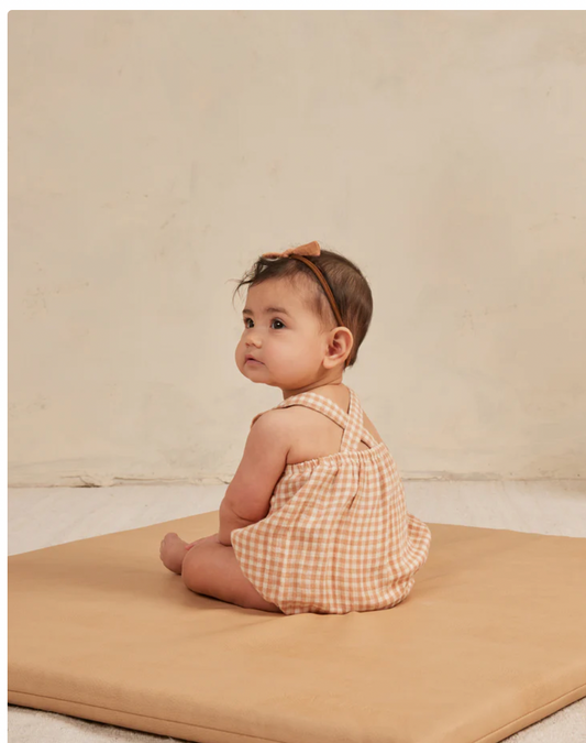 Quincy Mae Penny Romper in Melon in Gingham
