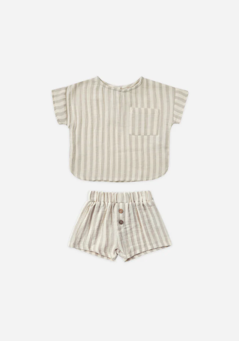 Quincy Mae woven Boxy Top + Short Set in Ashe Stripe