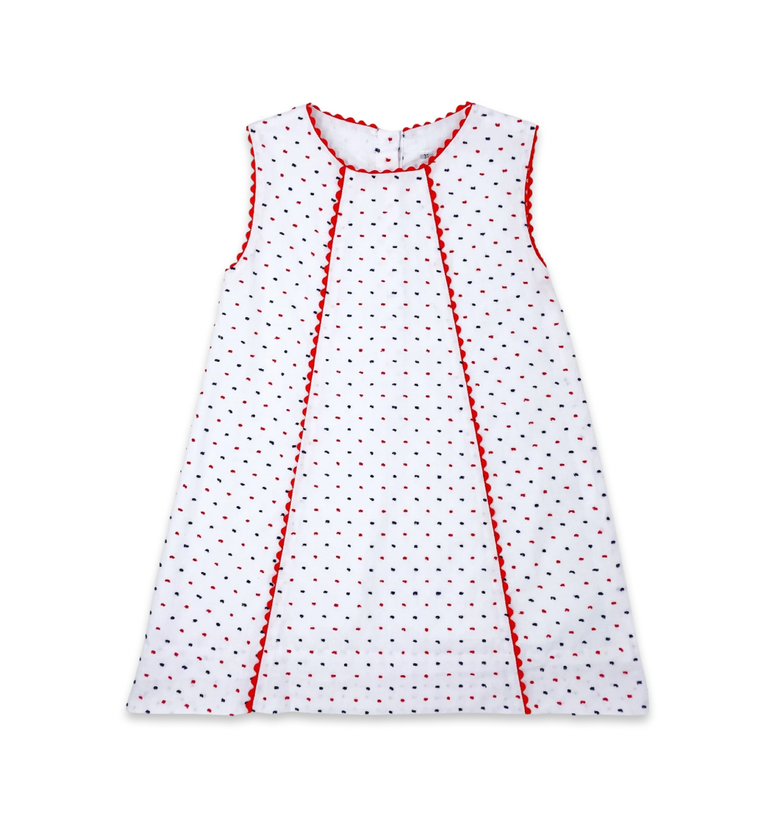 Amelia Aline Dress- Navy and Red Swiss Dot