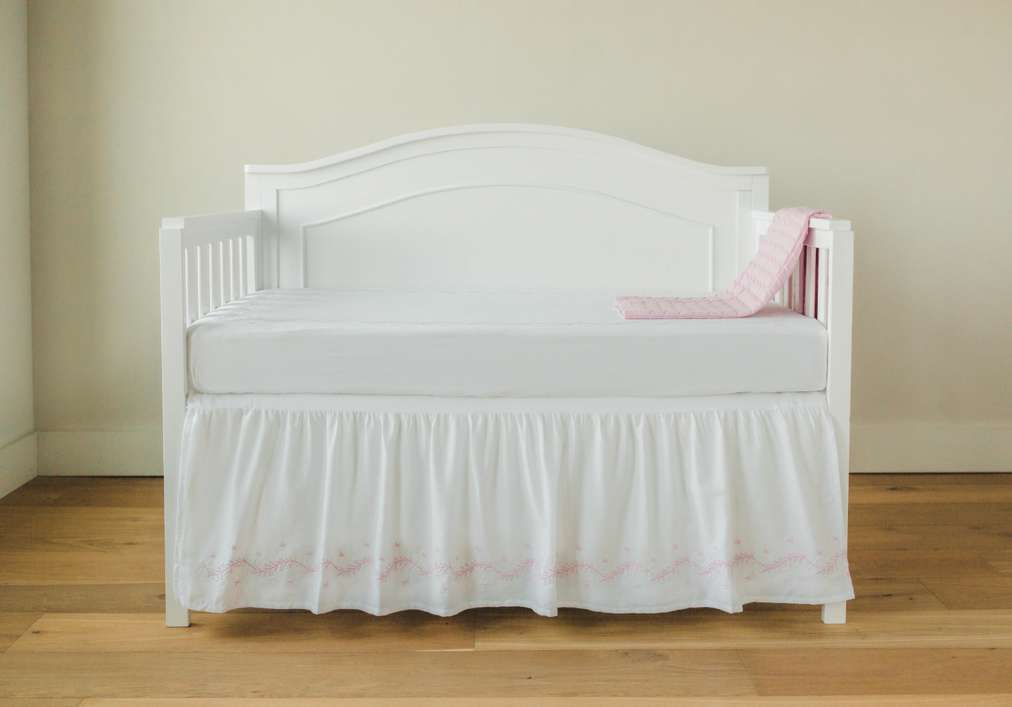 Embroidered Crib Skirt - Blush