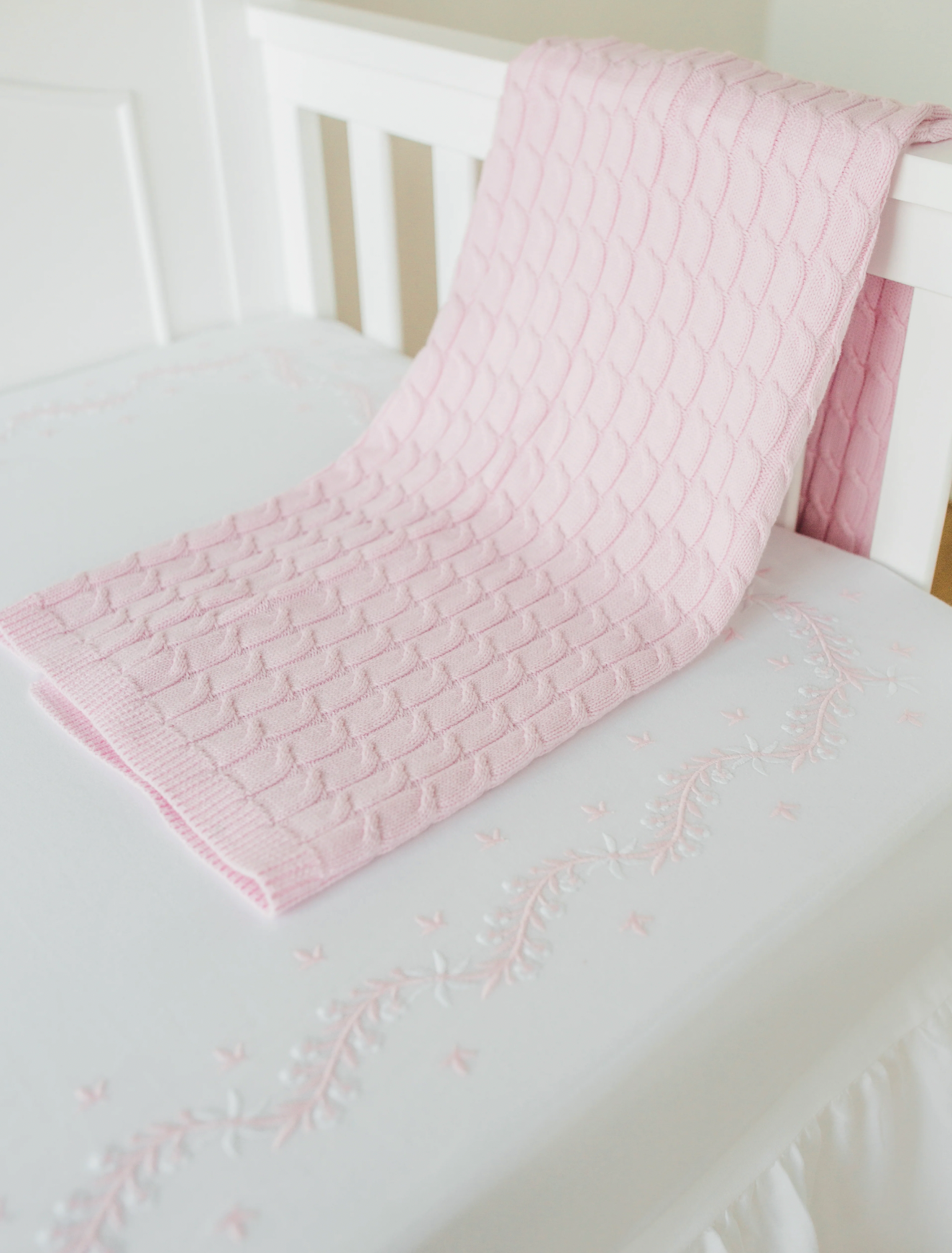 Little English - Embroidered Crib Sheet - Blush