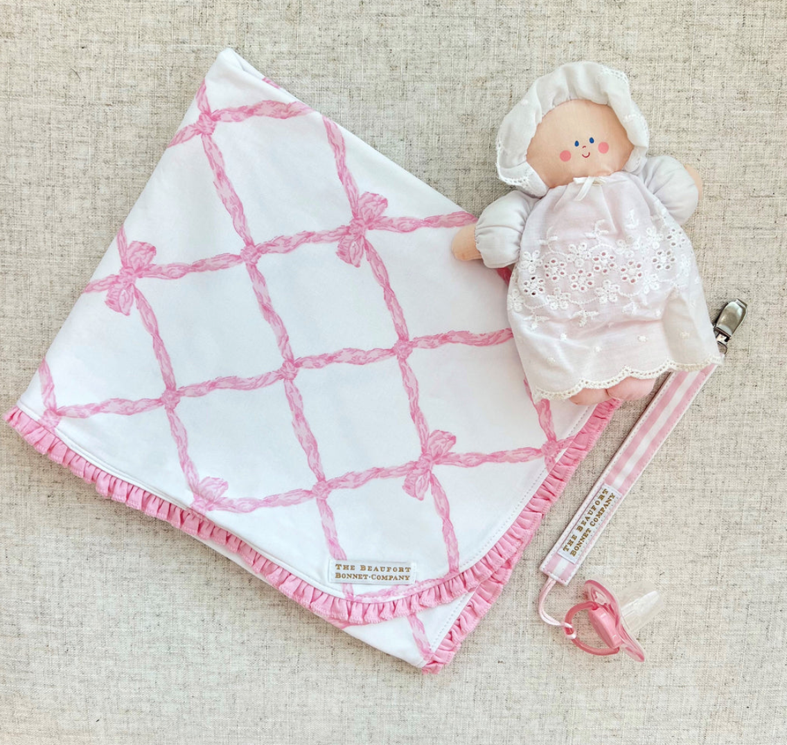 Baby Buggy Blanket- Belle Meade Bow With Pier Party Pink