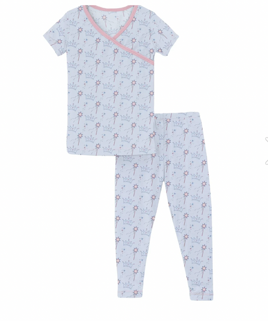 Girls' Print Short Sleeve Kimono Pajama Set in Magical Princess