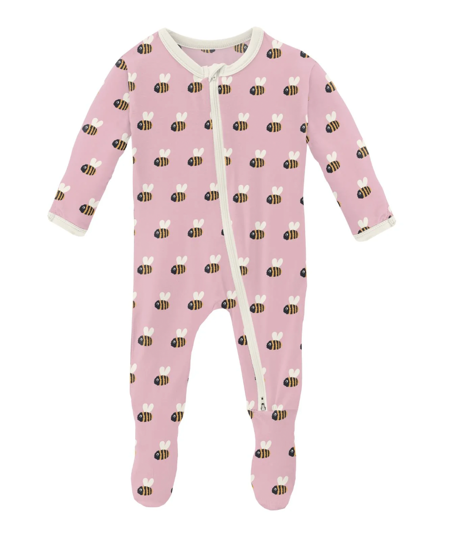 Printed Classic Footie 2-Way Zipper in Baby Bumblebee