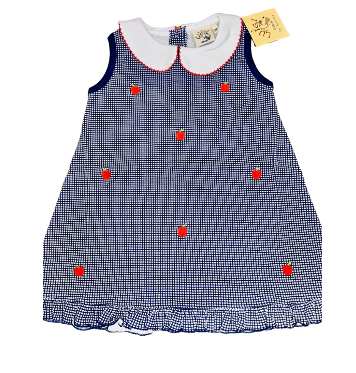 Navy Gingham Knit Apple Dress