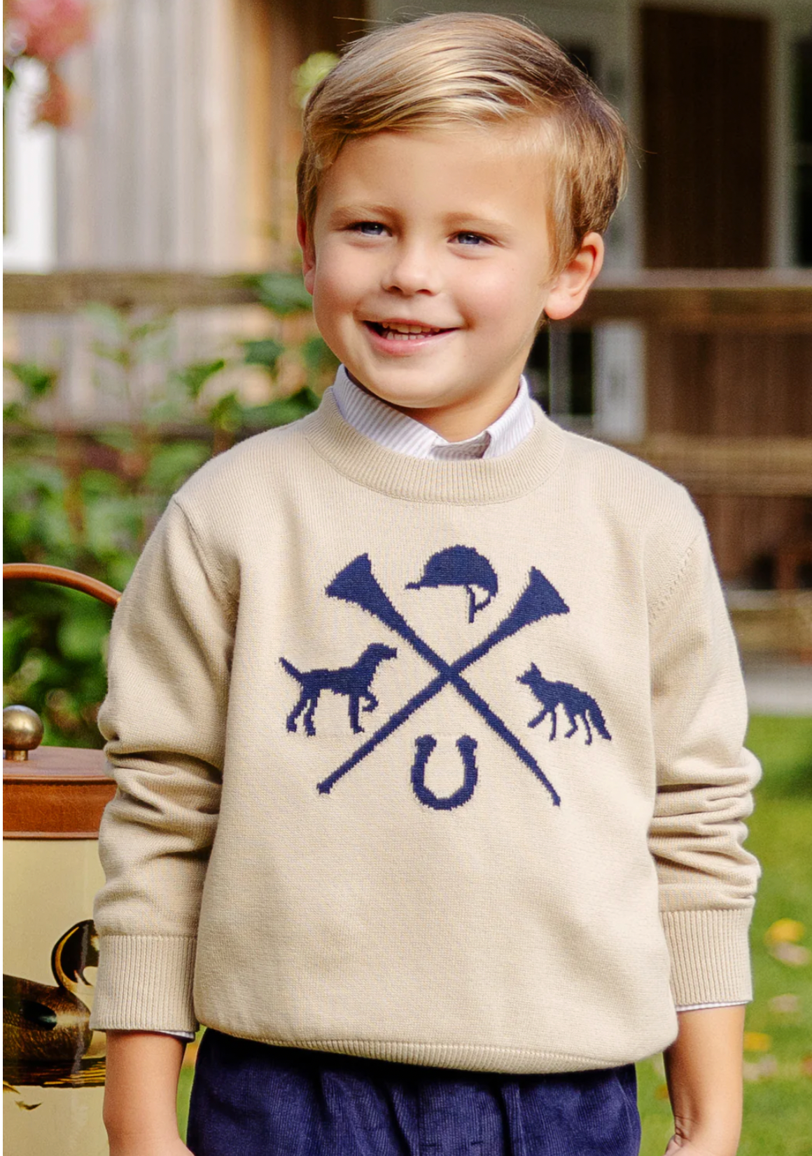 Isaac's Intarsia Sweater Keeneland Khaki with Hunt Club Intarsia