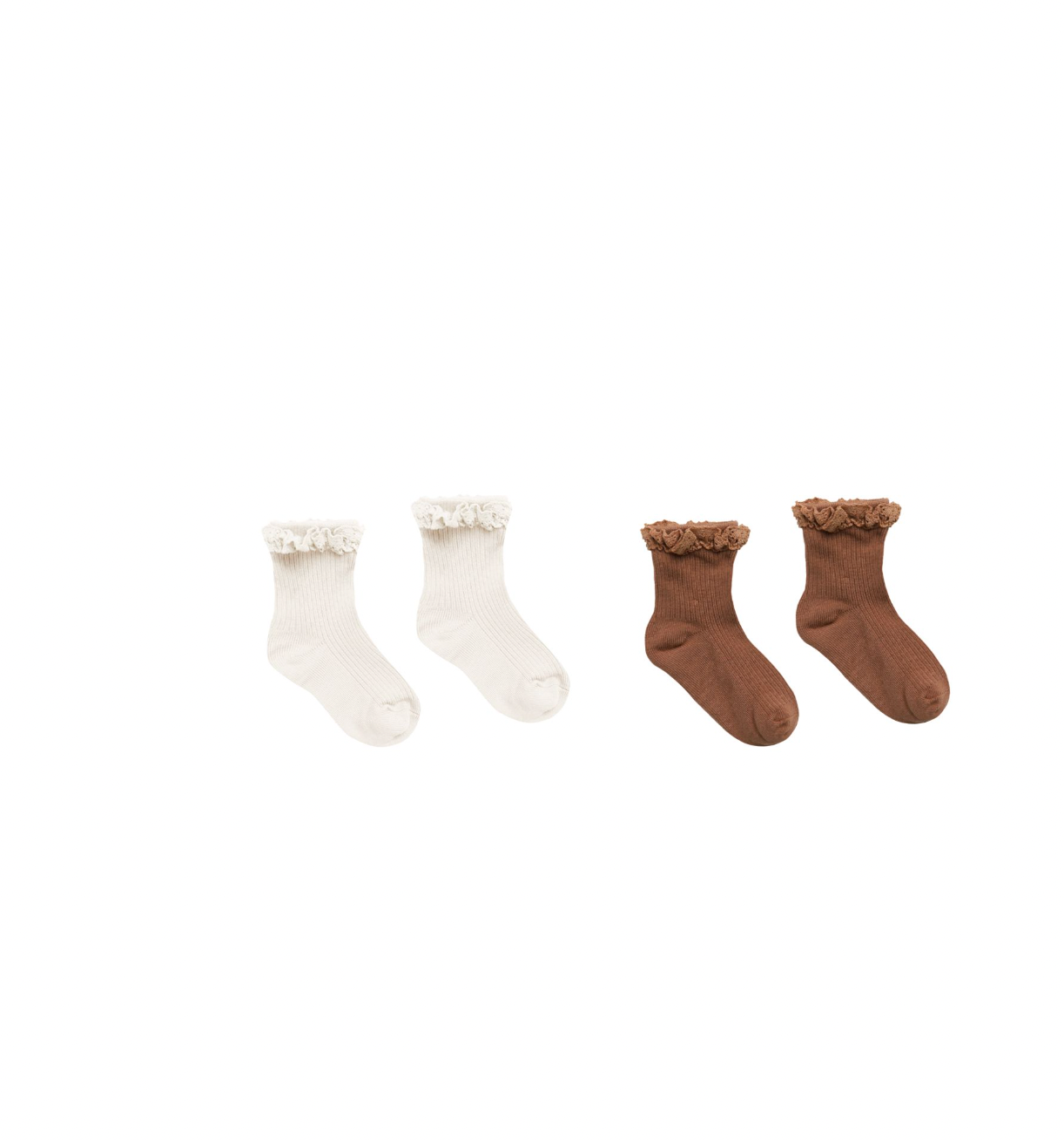 Lace Trim Sock Set in Saddle + Ivory