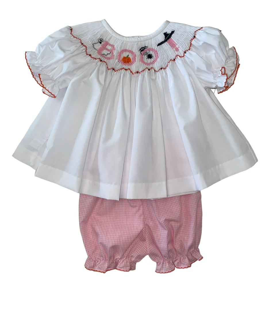 Boo Pink Gingham Smocked Bloomer Set