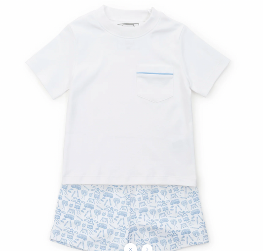 Lila & Hayes -WALKER BOYS' SHORT SET - SCHOOL DAYS BLUE