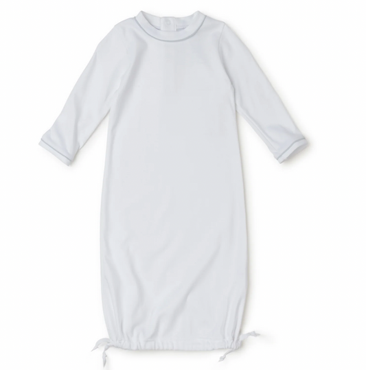 GEORGE PIMA COTTON DAYGOWN - WHITE WITH LIGHT BLUE PIPING