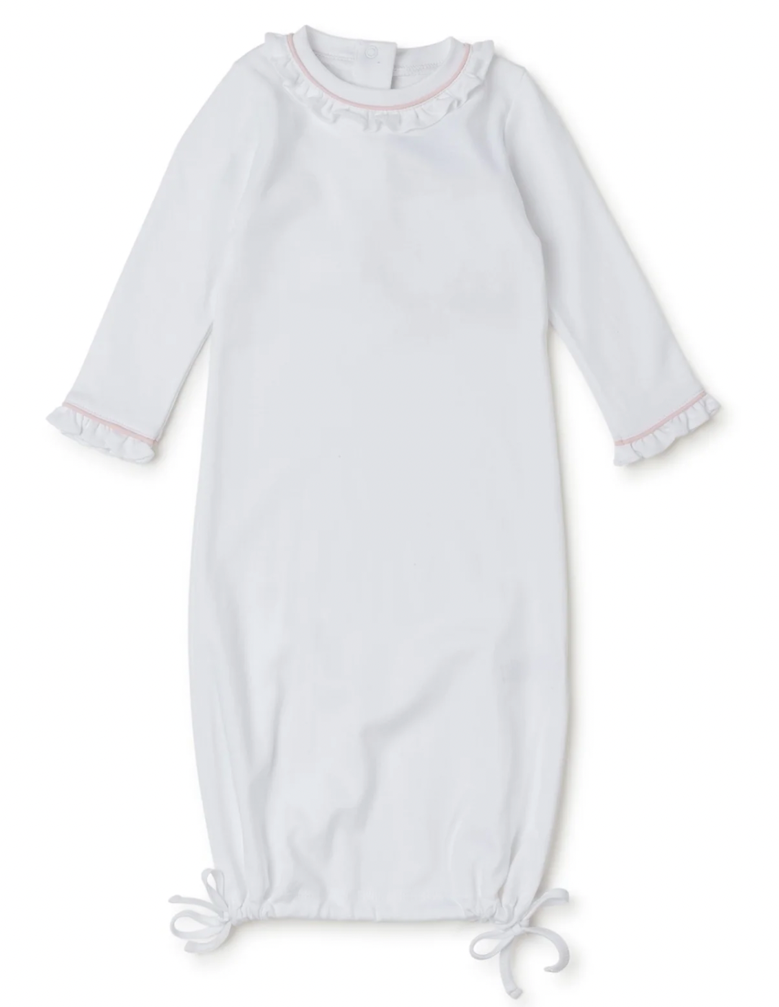 GEORGIA PIMA COTTON DAYGOWN FOR GIRLS - WHITE WITH LIGHT PINK PIPING