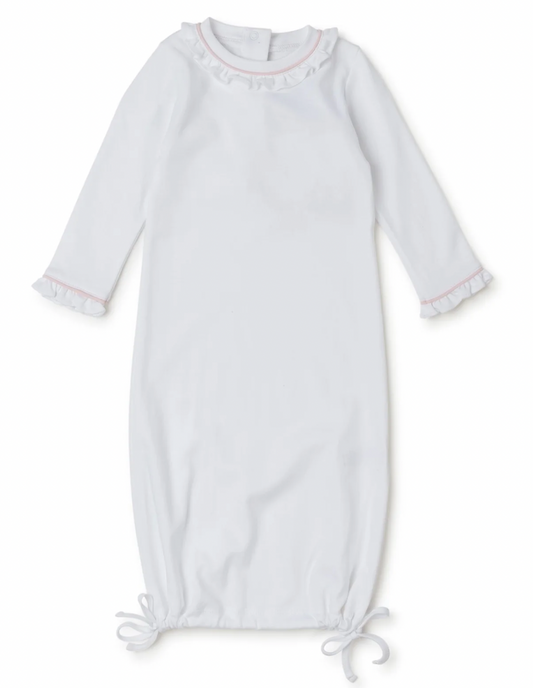 GEORGIA PIMA COTTON DAYGOWN FOR GIRLS - WHITE WITH LIGHT PINK PIPING