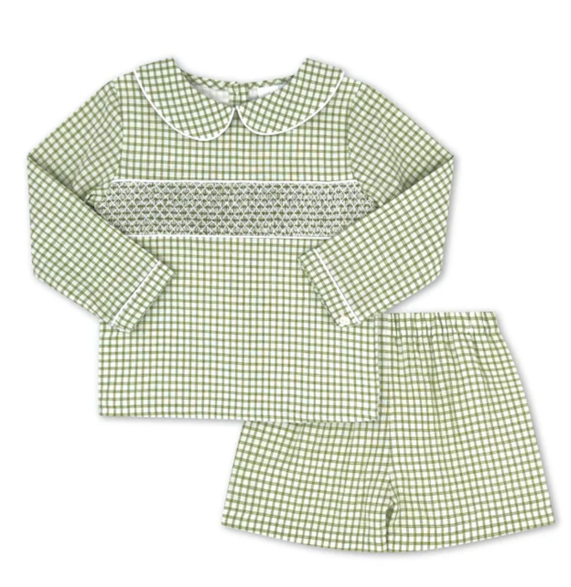 Liam Short Set Long Sleeve- Grove Park Green Windowpane