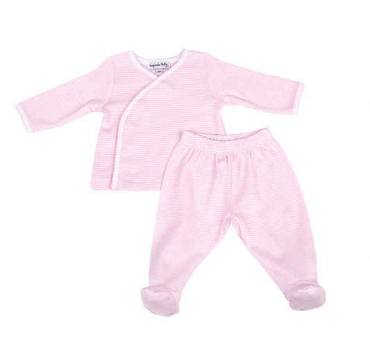 Mini Stripes X-Tee Footed Pant Set in Pink