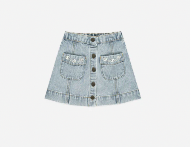 Rylee & Cru Light Washed Denim Vest & Skirt