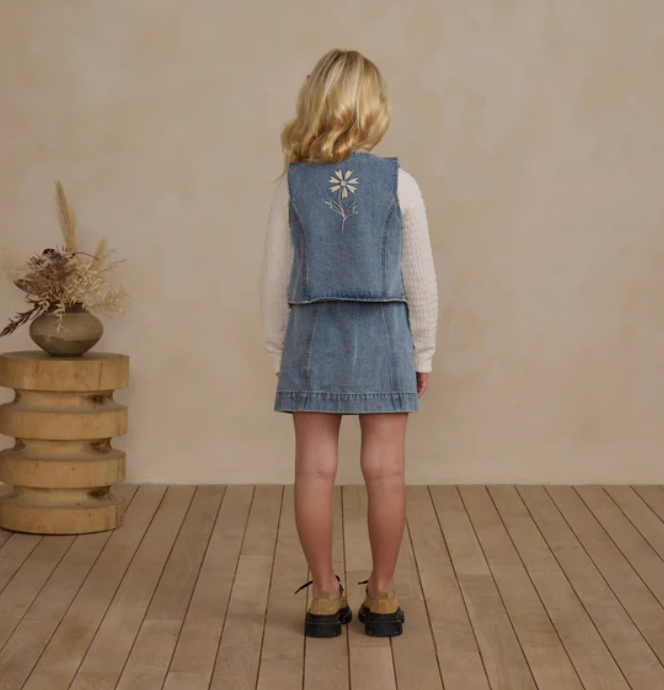 Rylee & Cru Light Washed Denim Vest & Skirt