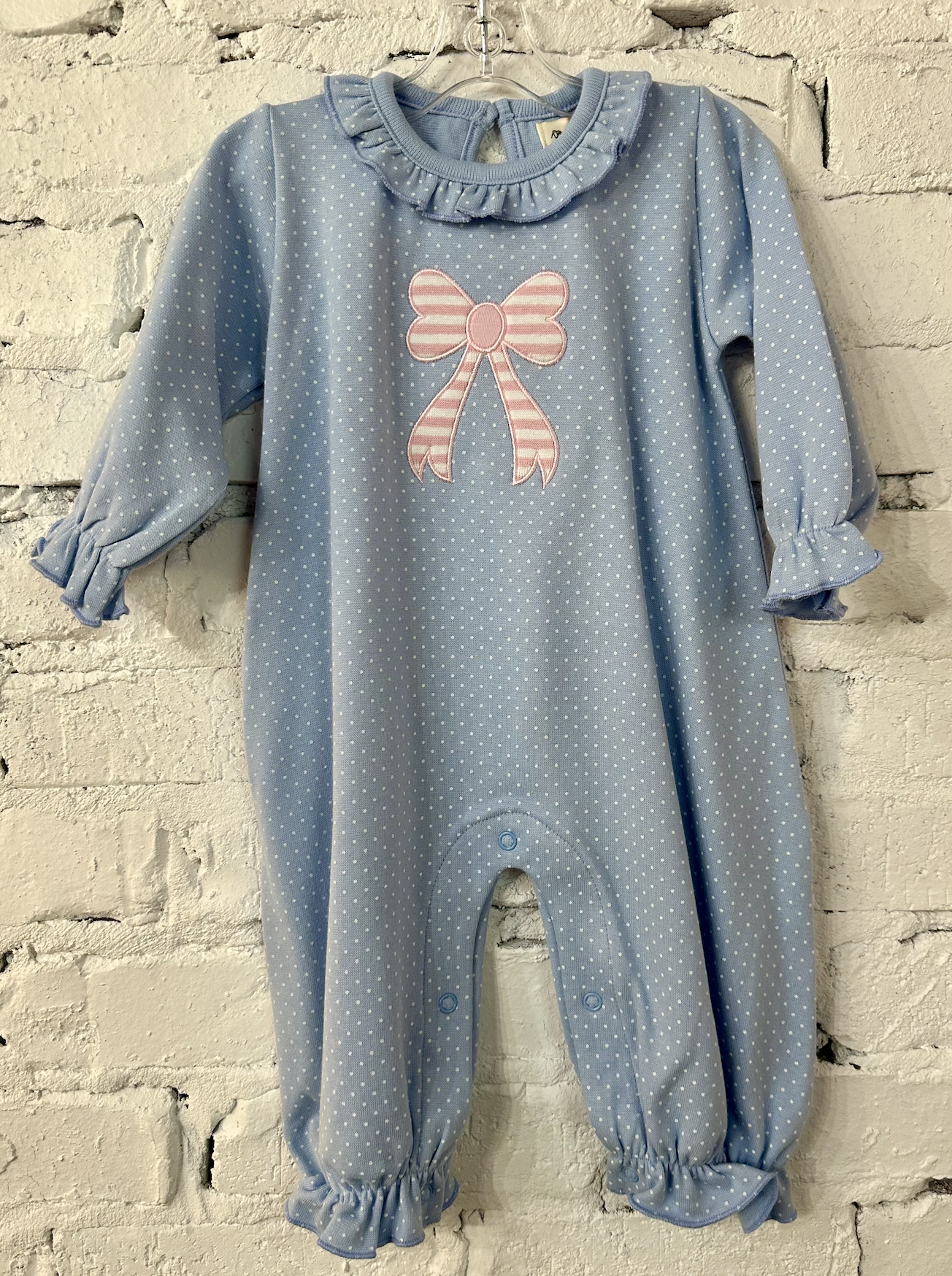 Baby Luigi Sky Blue Romper with Pink Bow