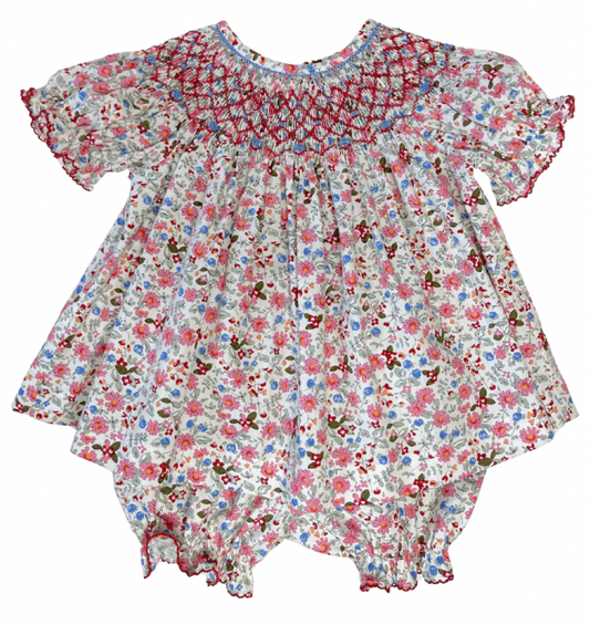 Lulu Bebe Pink & Blue Floral Smocked Bloomer Set