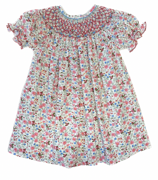 Lulu Bebe Pink & Blue Floral Smocked Dress