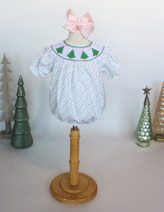 Sweet Dreams Polka Dot Smocked Pearl Christmas Tree Bubble